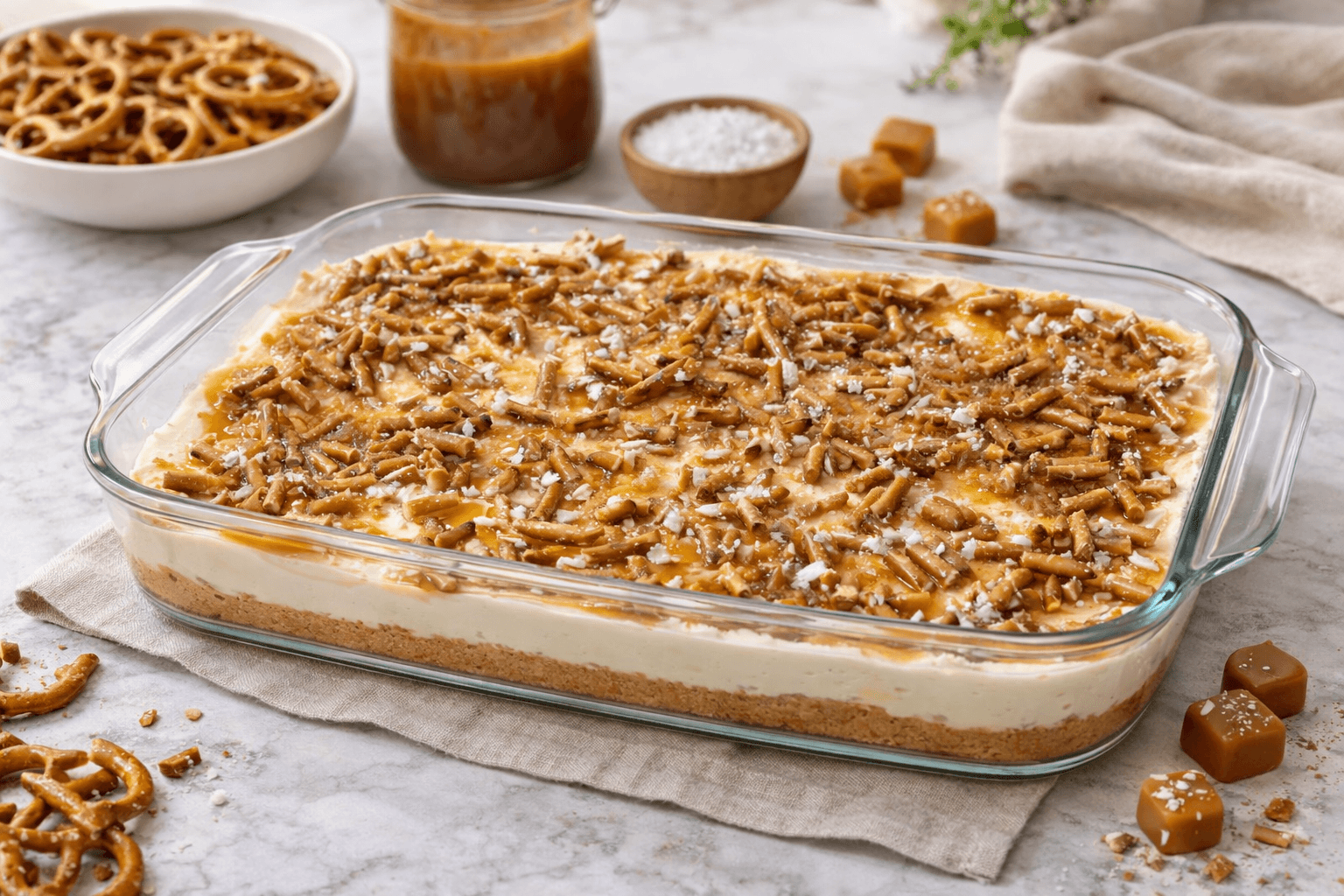 Salted Carmel Pretzel Cheesecake Delight