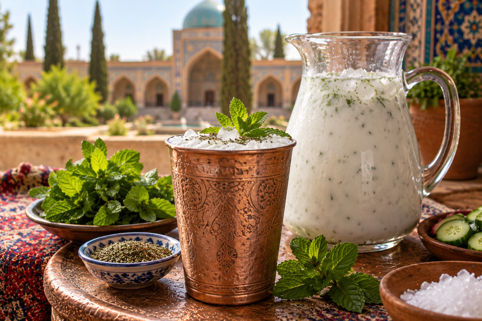 Persian Doogh Yogurt Drink with Mint